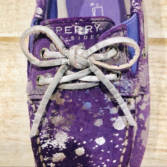 Purple Sperry Topsiders Silver Splatter, Like New KIDS - Picture 2 of 8